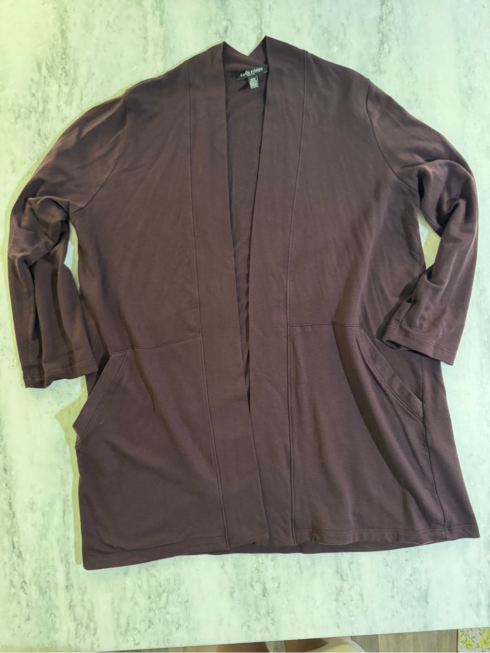 Eileen Fisher Plum Open-Front Cozy Cabincore Sustainable Fashion Chic Cardigan M
